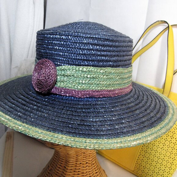 RARE VINTAGE LIZ CLAIBORNE STRAW HAT made in ITALY 7 1/2 main image 7